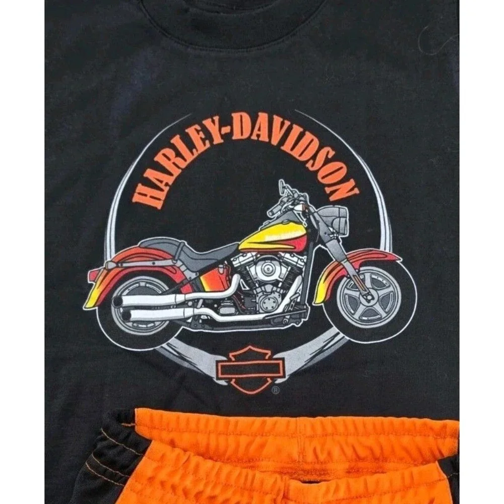 Vintage Harley Davidson Toddler Outfit Size 4-5 T Shirt Shorts Black Orange NWT